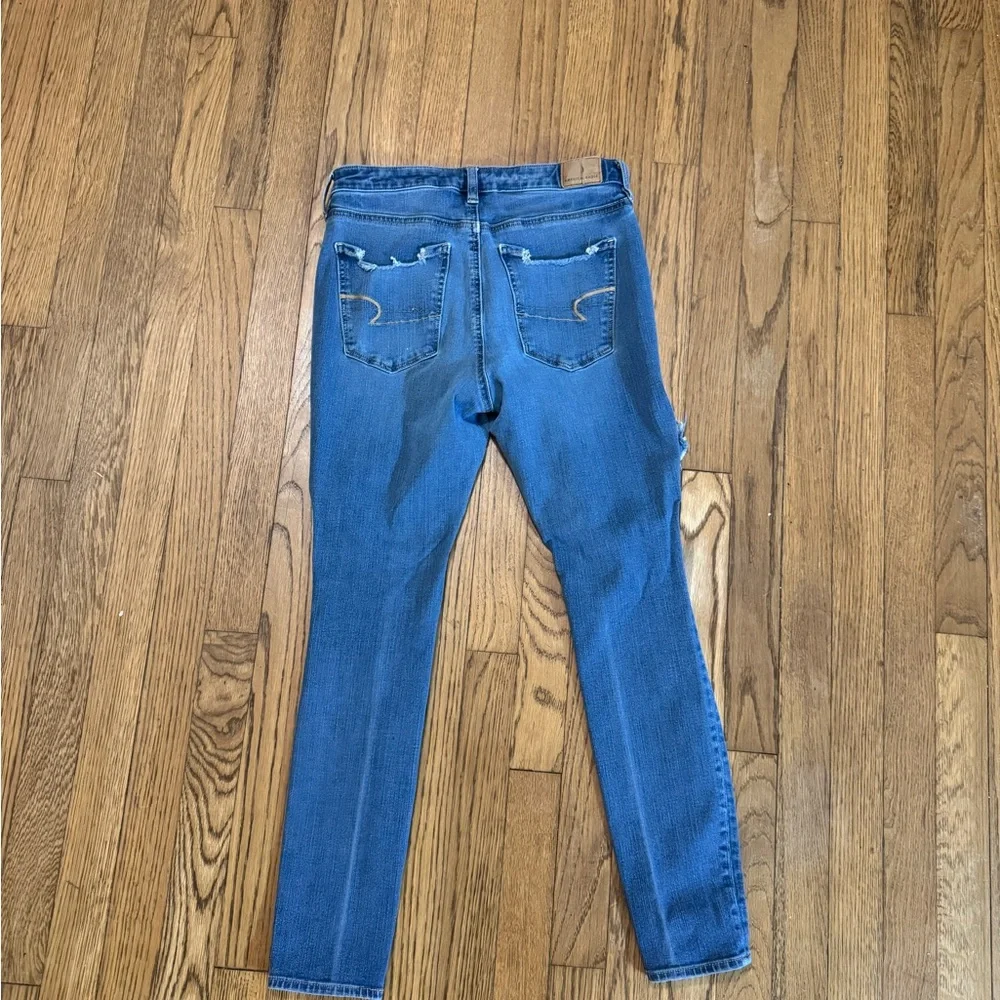 American Eagle Outfitters Ripped Blue Skinny Jeans - Picture 2 of 3